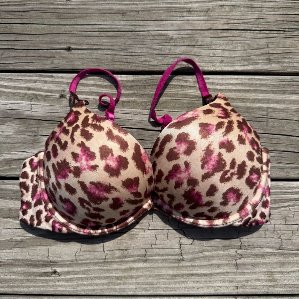 Victoria’s Secret Miraculous Plunge Leopard Print Push Up Bra 36B